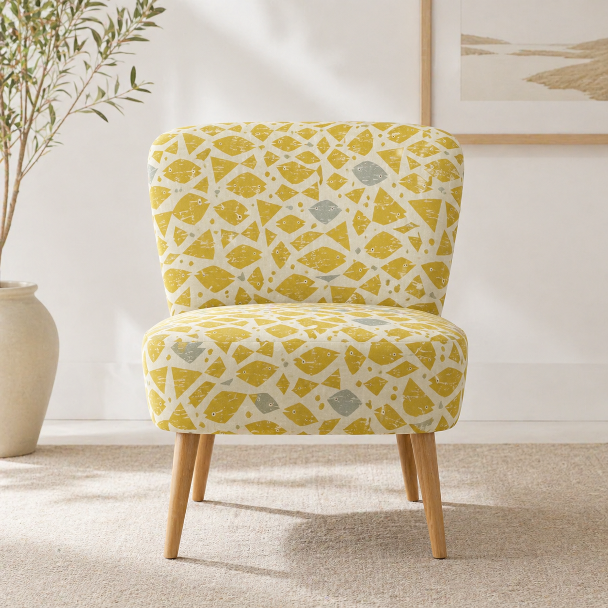 By the Seaside-Happy Fish-Yellow Unbleached Fabric-Loes Van Oosten-Cotton + Steel