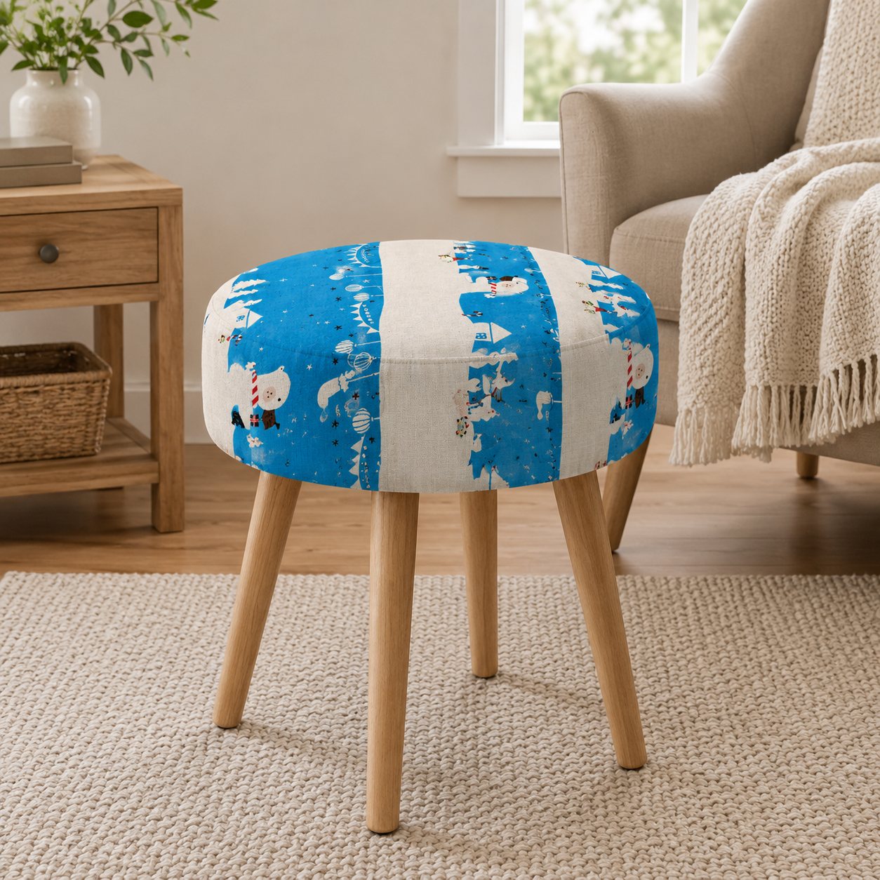Waku Waku Christmas-Mr Polar Bear-Blue Unbleached Fabric-Naocoom-Cotton+ Steel