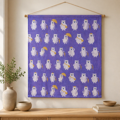 Bear-Polar Bear-Japanese Fabric-Purple-White-Yellow-Cotton Canvas Fabric