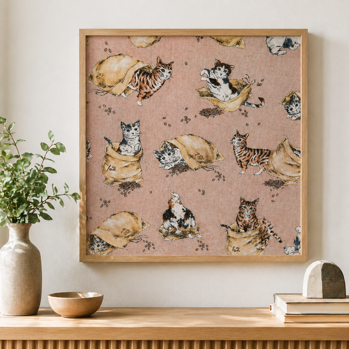 Coffee and Cats-Funny Cats-Kokka Fabric-Japanese Canvas Fabric