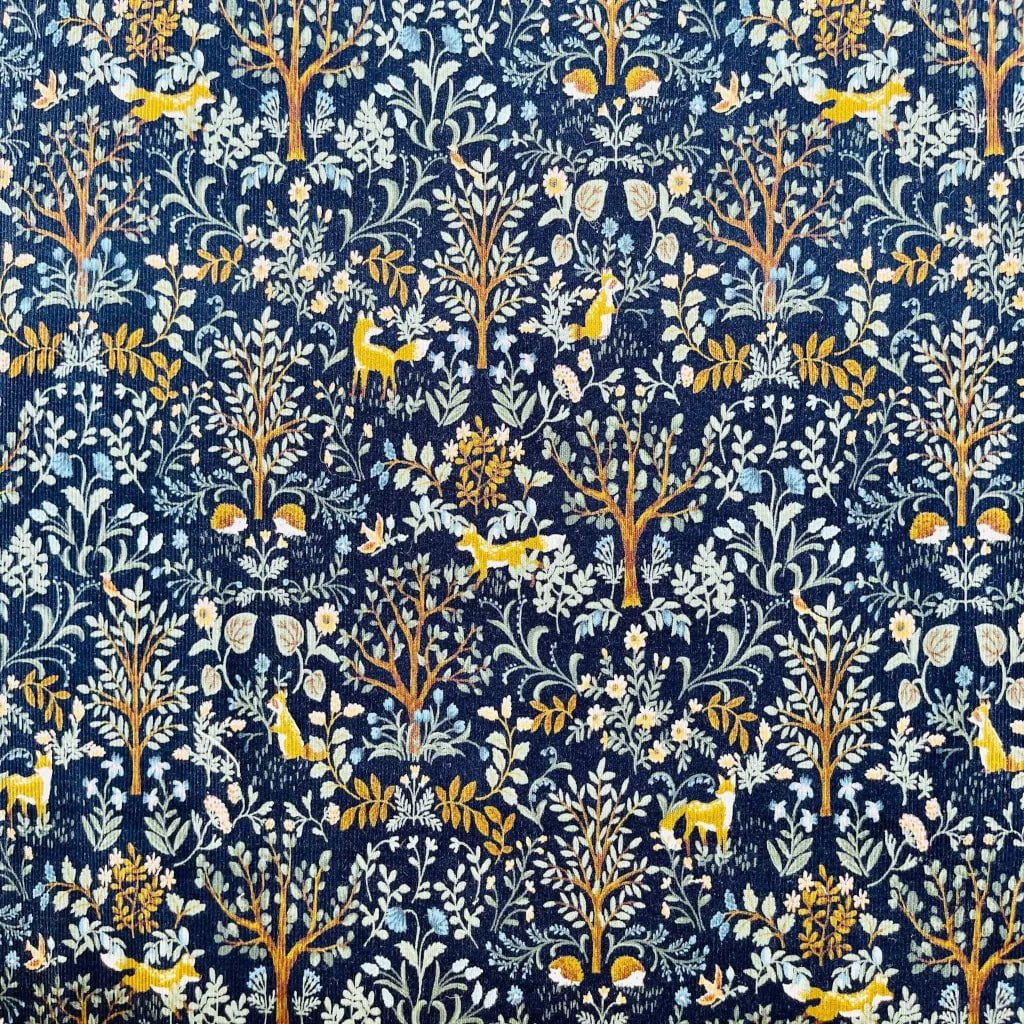 Fox - Fox Fabric - Japanese Fabric - Blue - Cotton Corduroy - Cord