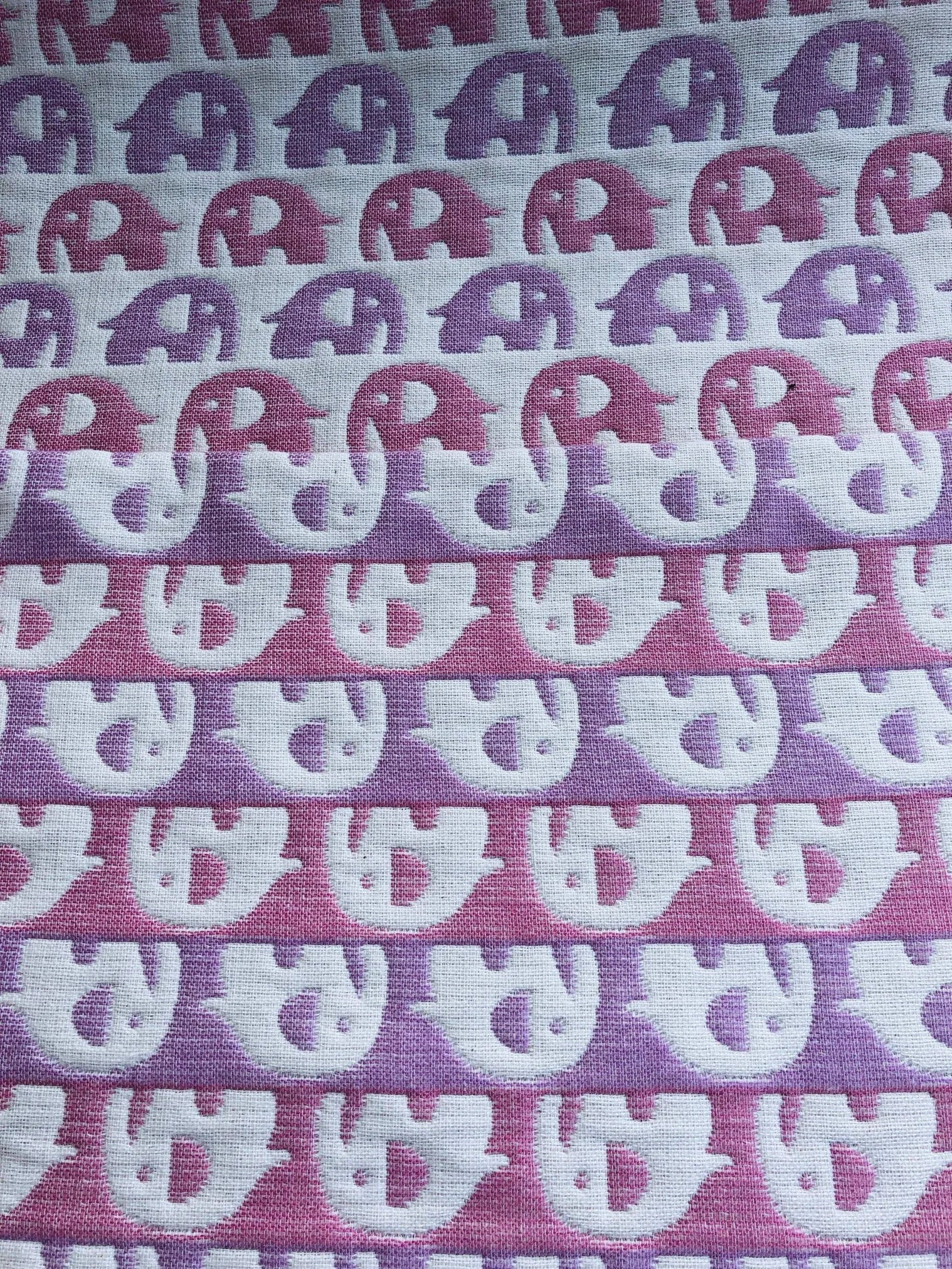 Japanese Gauze Jacquard Pink Elephants Cotton Fabric. - Fabricanaus