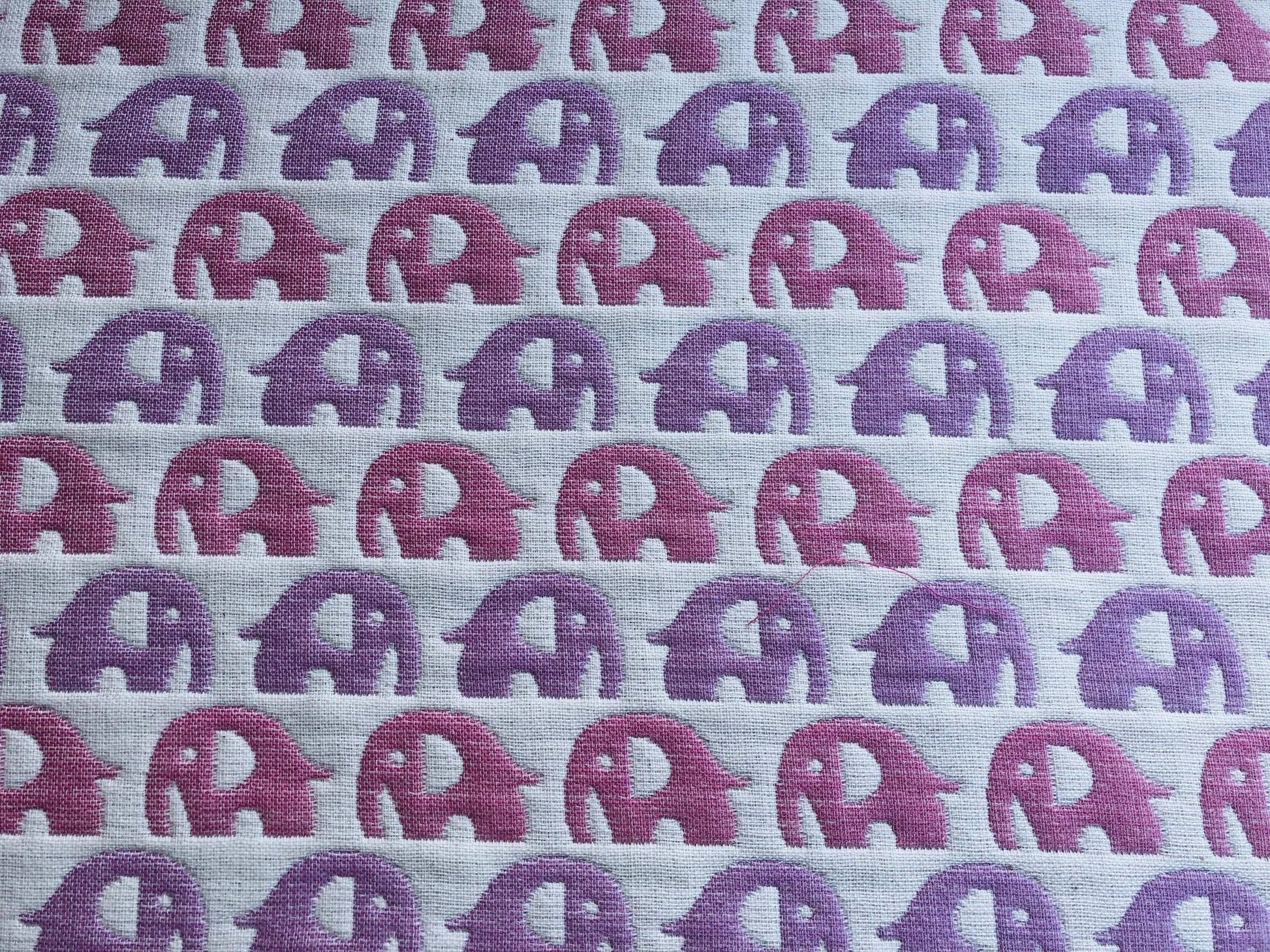Japanese Gauze Jacquard Pink Elephants Cotton Fabric. - Fabricanaus