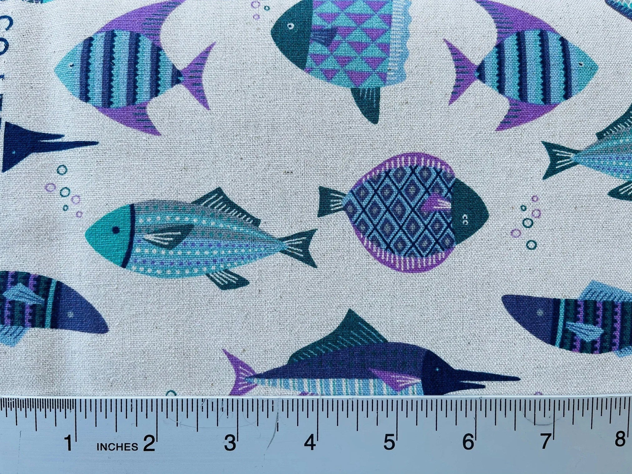 Japanese Kokka Fish Lightweight Cotton Linen Canvas.