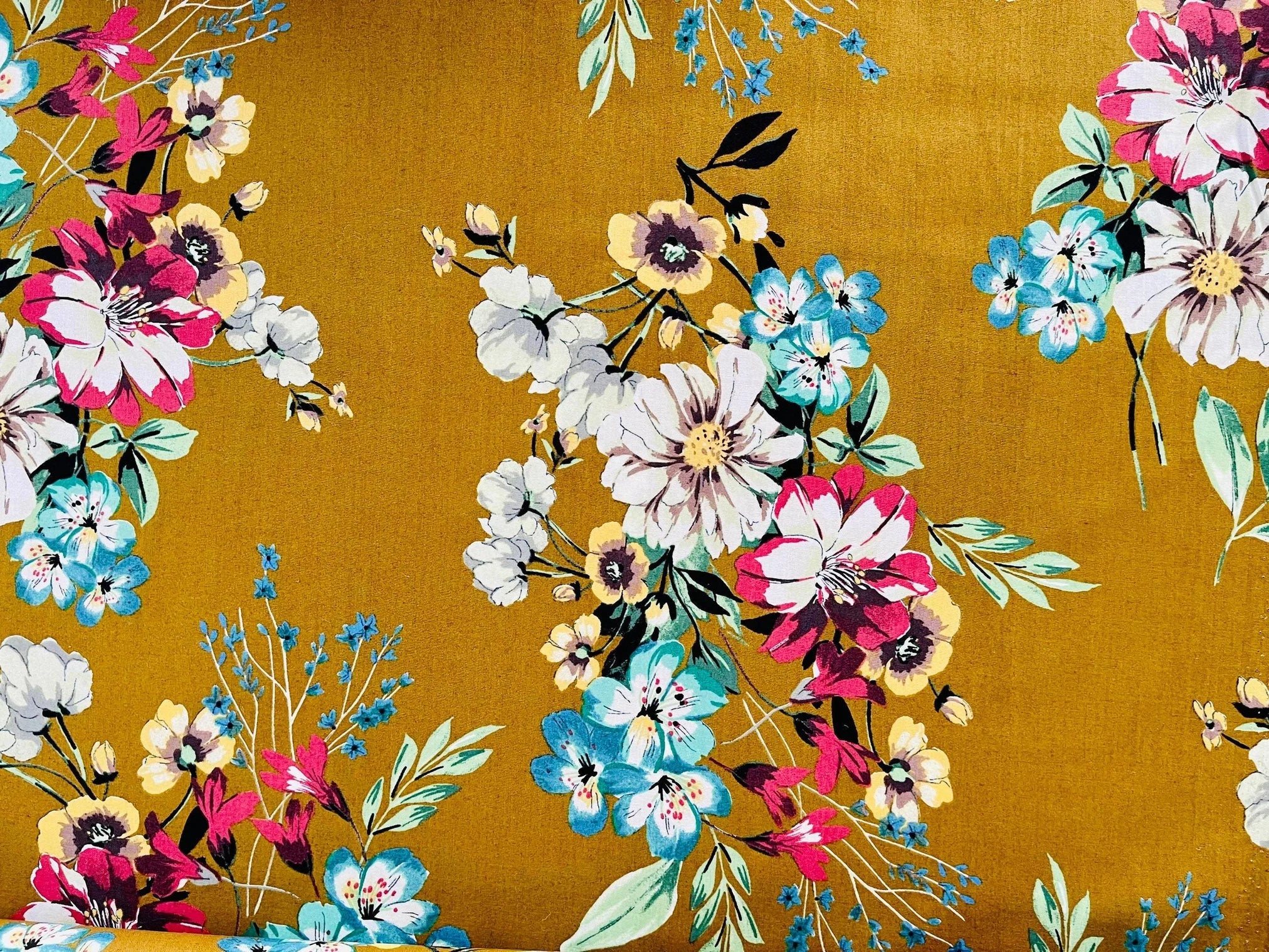 Japanese Lawn Fabric - Hokkoh Fabric - Olive - White - Teal - Purple - Yellow - Fabric By The Yard - 307-1800-4B
