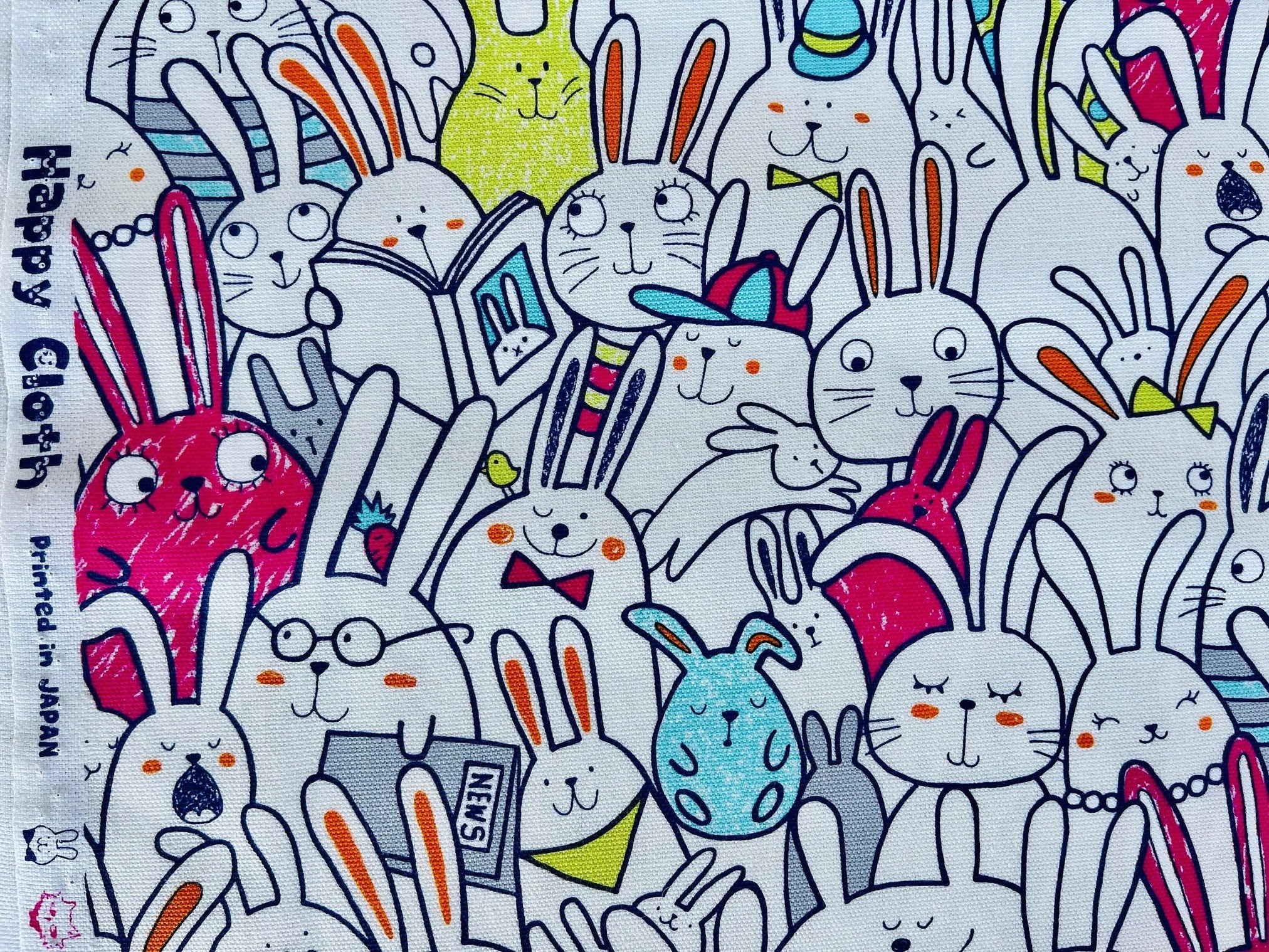Rabbit - Rabbit Oxford Fabric - Japanese Fabric - Pink Blue Green - SK-7100