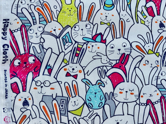 Rabbit - Rabbit Oxford Fabric - Japanese Fabric - Pink Blue Green - SK-7100