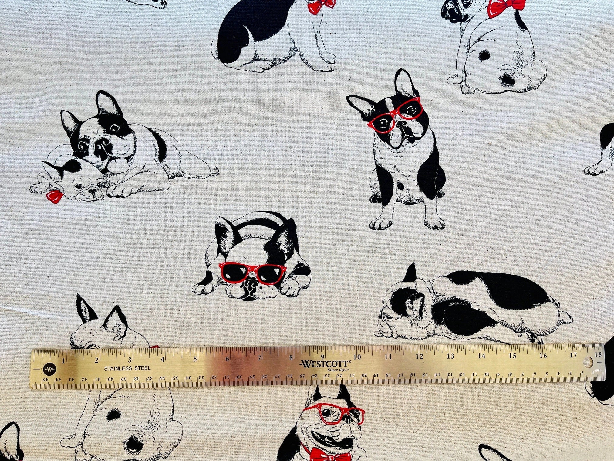 Dog - French Bulldog Fabric - Japanese Linen Cotton Oxford Fabric