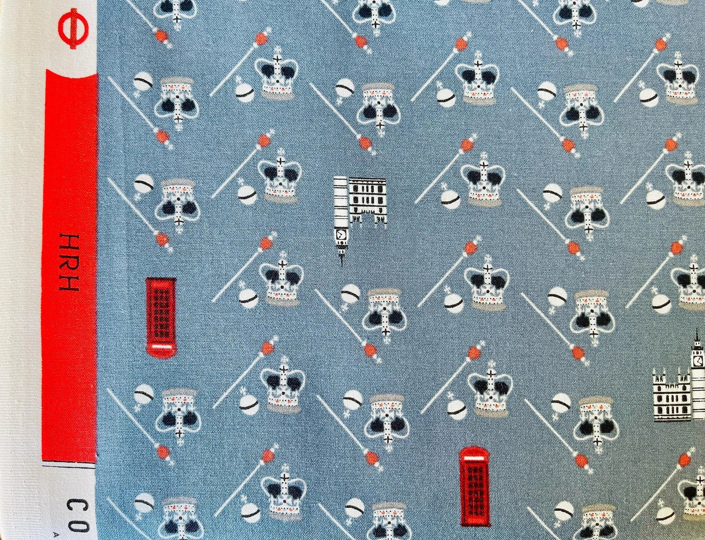 London Town HRH -Blue Fabric - Sara Mulvanny - Cotton + Steel - Quilting Cotton - Blue - Red - White - Black - SY104-BL1