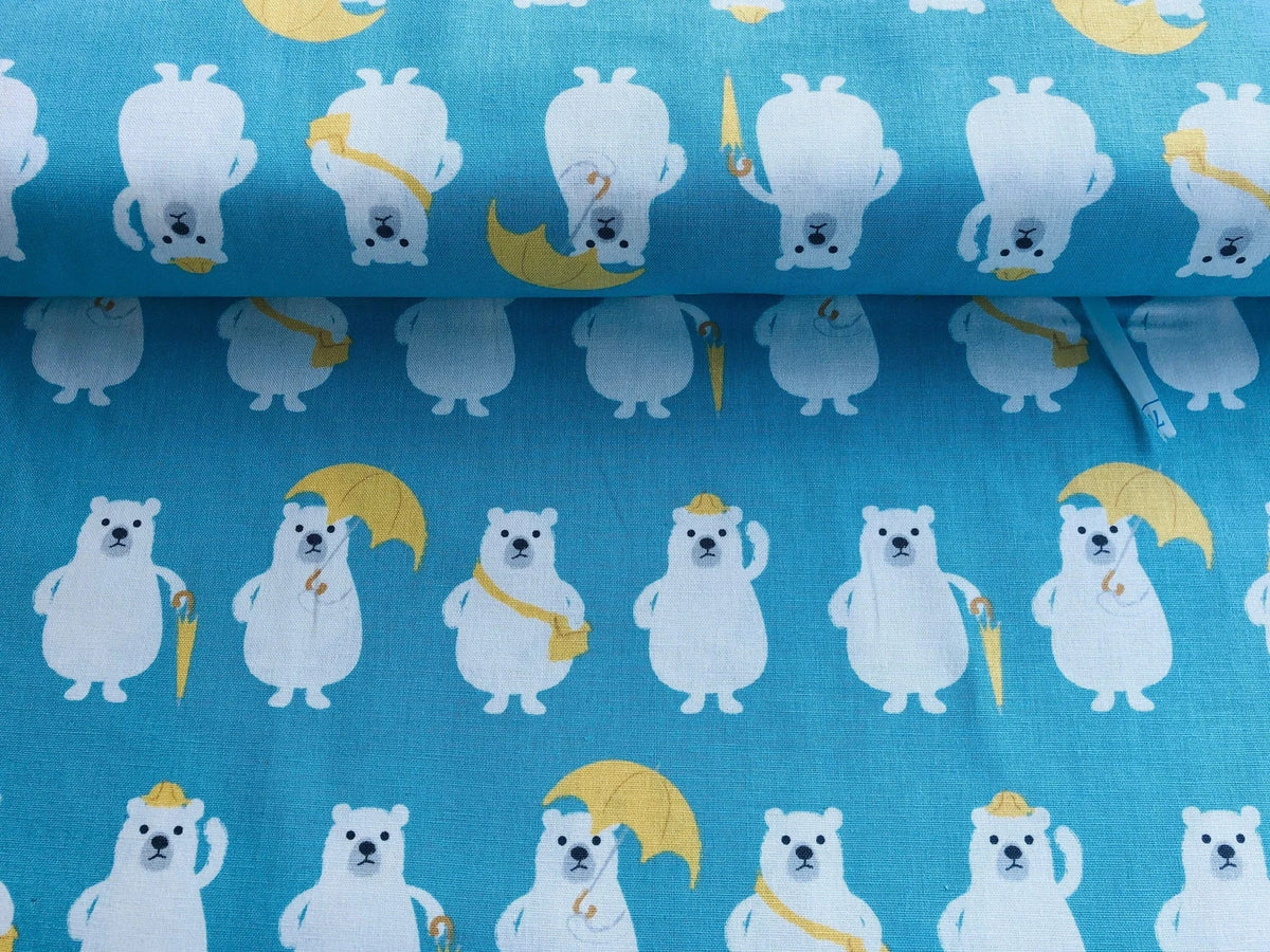 Bear - Polar Bear - Blue - White - Yellow - Cotton Canvas Fabric - Japanese Fabric - PRMF-118