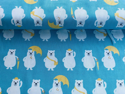 Bear - Polar Bear - Blue - White - Yellow - Cotton Canvas Fabric - Japanese Fabric - PRMF-118