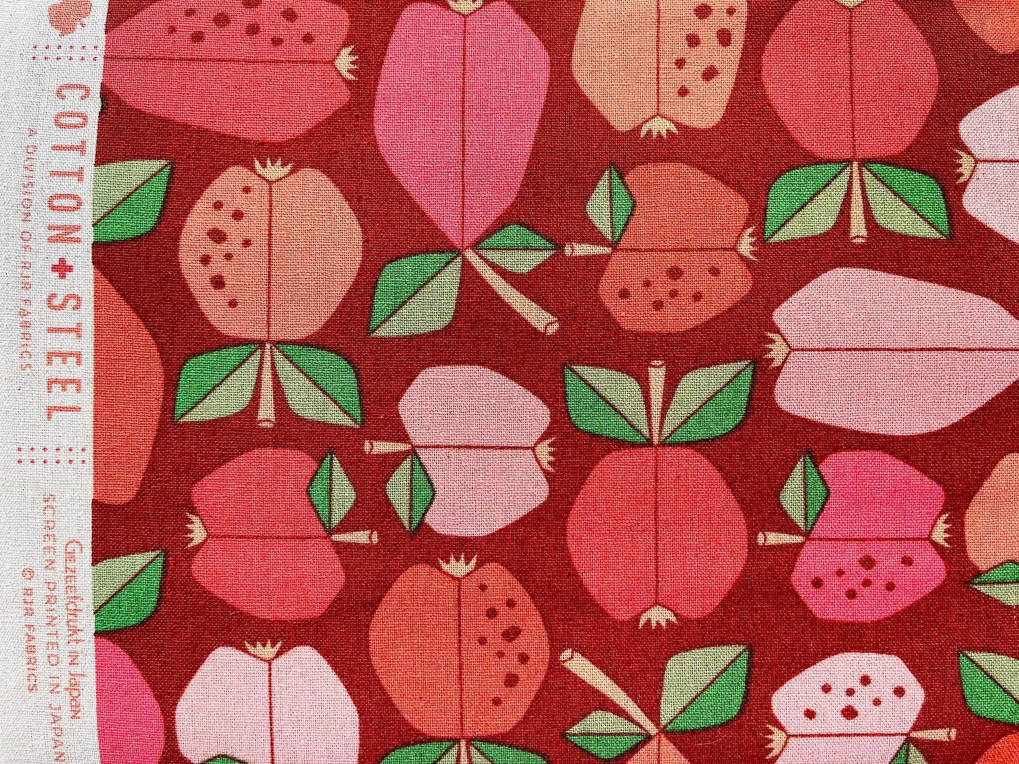 Under the Apple Tree Orchard Vermilion Unbleached Canvas Loes Van Oosten Cotton + Steel Canvas Fabric - LV503-VE5UC