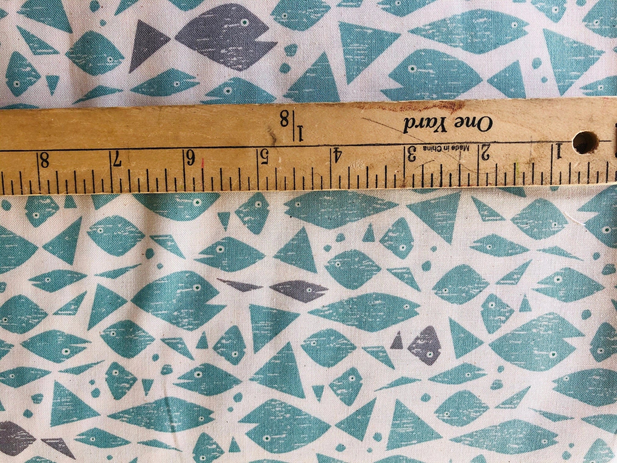 By the Seaside-Happy Fish-Aqua Unbleached Fabric