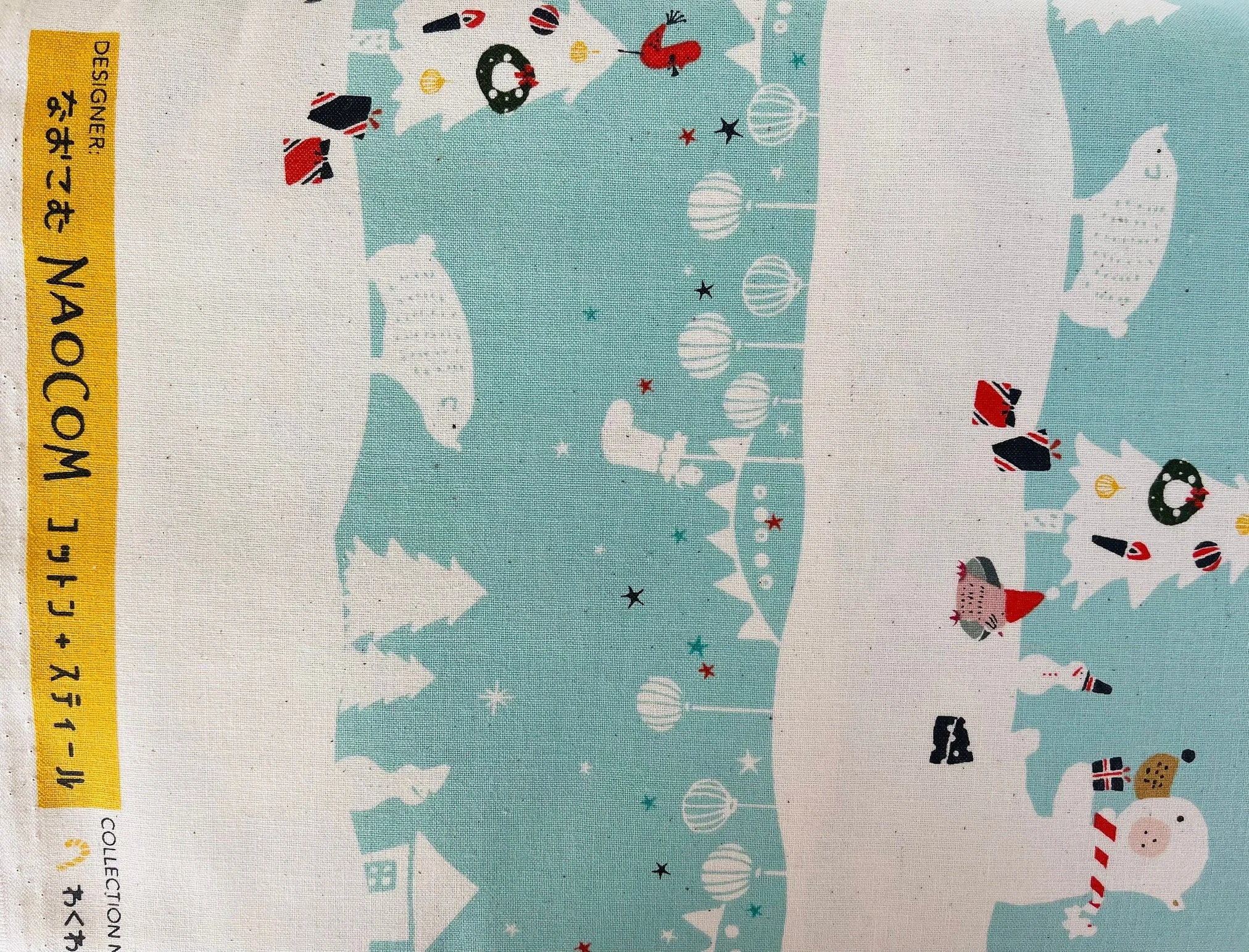Waku Waku Christmas - Mr Polar Bear - Aqua Unbleached Fabric - Aqua - White - Red - Naocom - Cotton+ Steel - Quilting Cotton - NM201-AQ2U