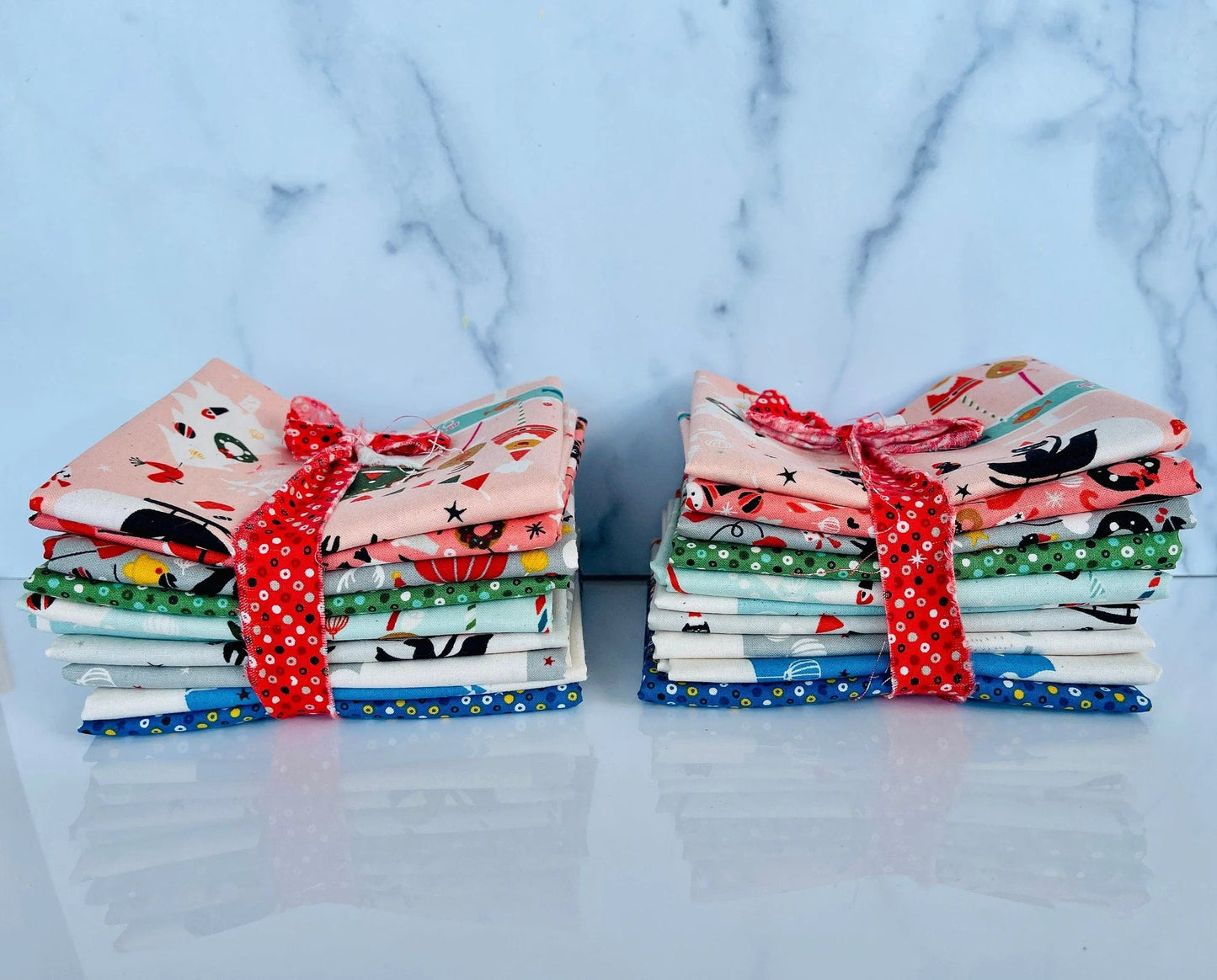 Waku Waku Christmas - Fat Quarter 10 pc Bundle - Red - Green - Blue - Cotton + Steel