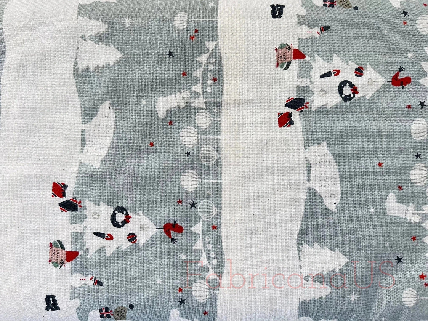 Waku Waku Christmas - Mr Polar Bear - Gray Unbleached Fabric - White - Grey - Red - Cotton+ Steel - Quilting Cotton - NM201-GY3U