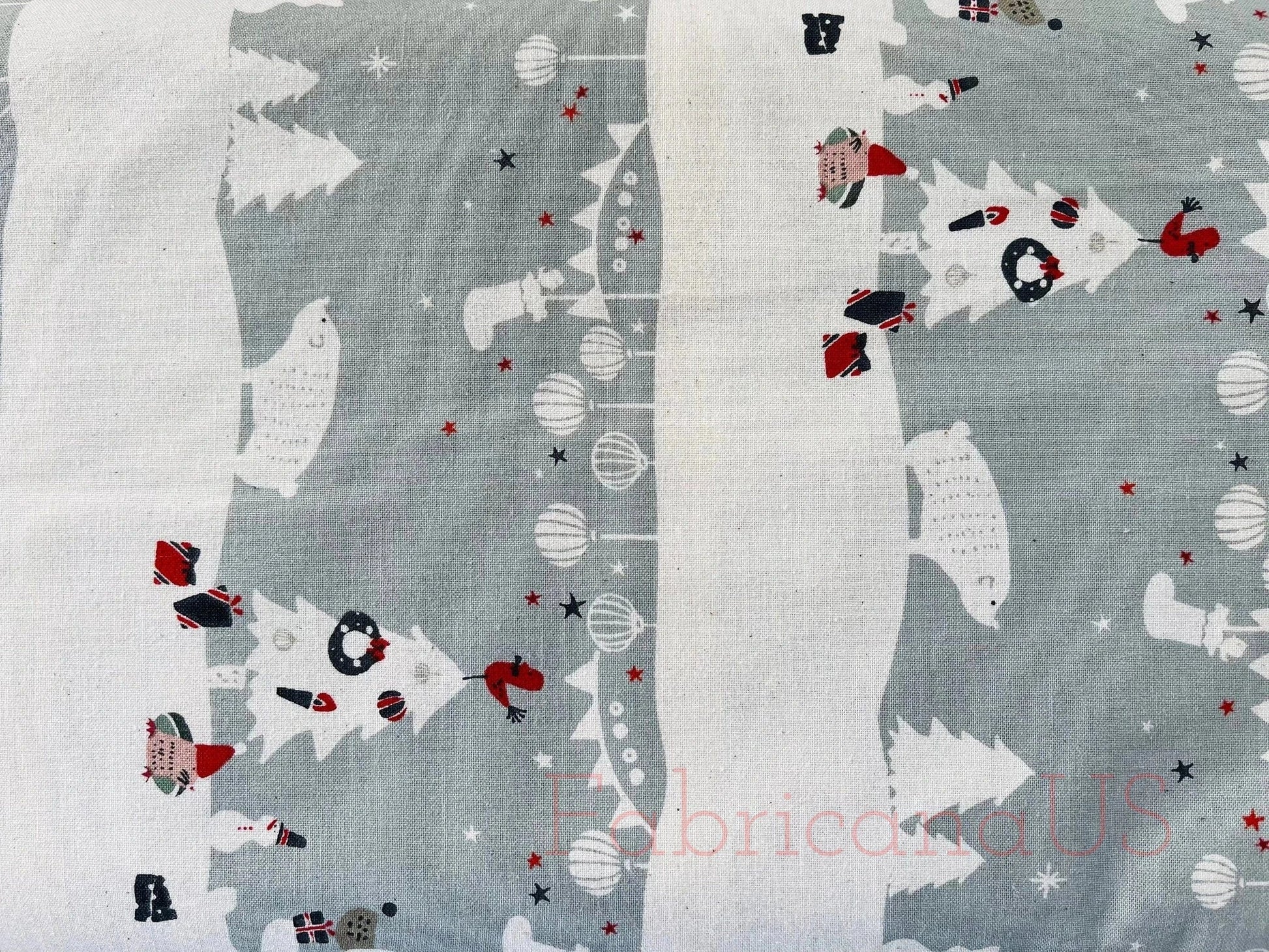 Waku Waku Christmas - Mr Polar Bear - Gray Unbleached Fabric - White - Grey - Red - Cotton+ Steel - Quilting Cotton - NM201-GY3U