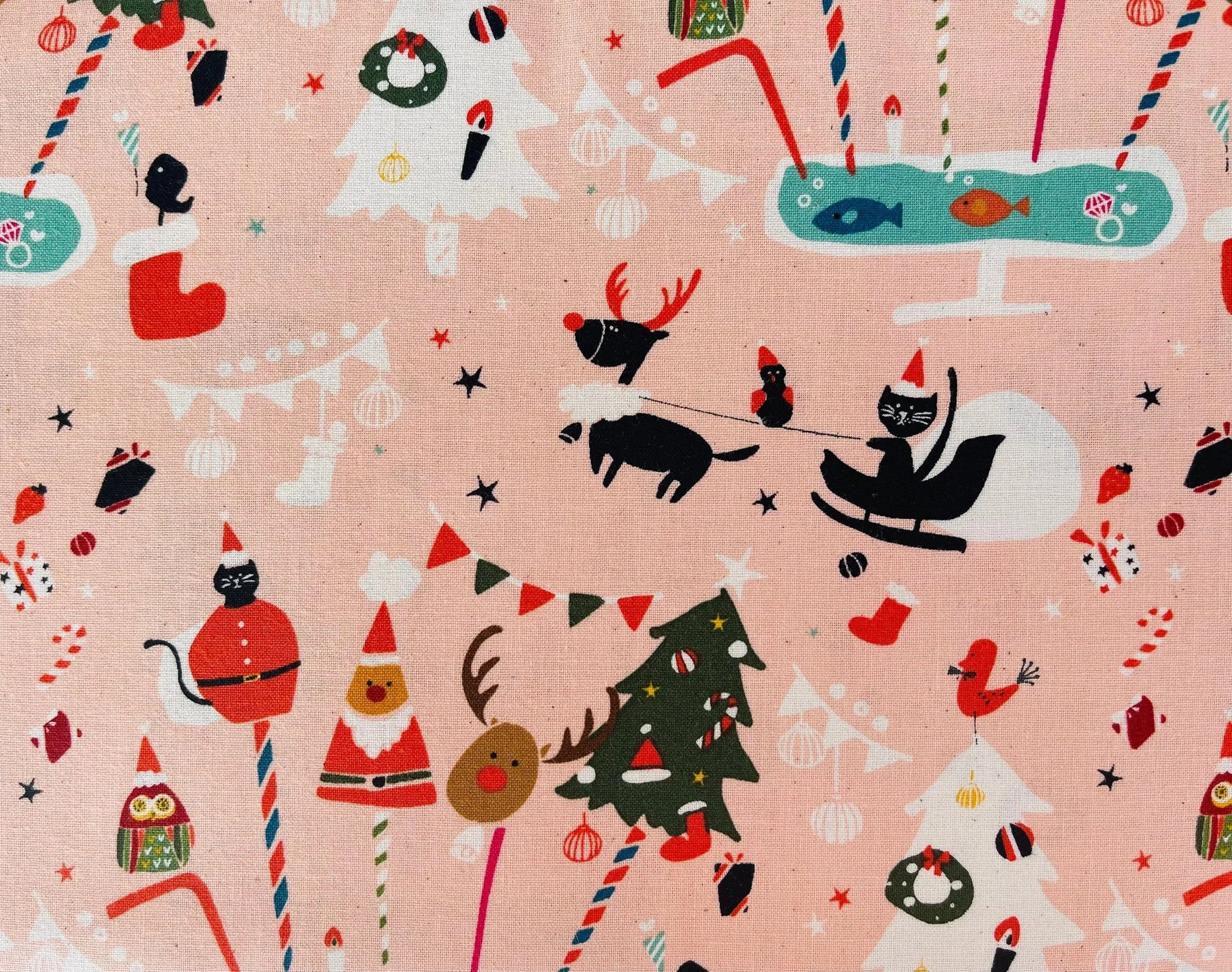 Waku Waku Christmas - Holiday Party - Pink Unbleached Fabric - Cotton+ Steel - Quilting Cotton - NM200-PI1U