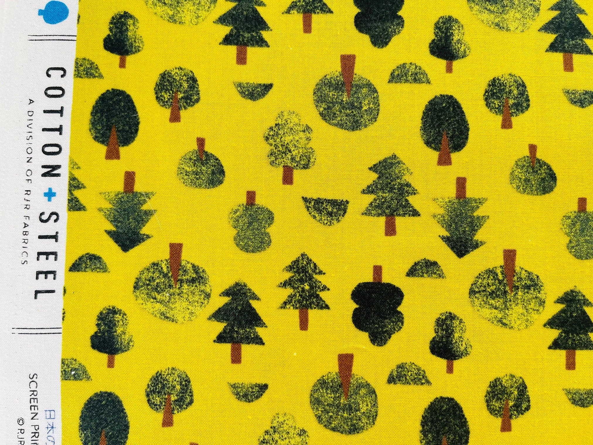 Neko and Tori-Tiny Trees-Avocado Fabric-Itsuko Naka-Cotton + Steel-IN101-AV2