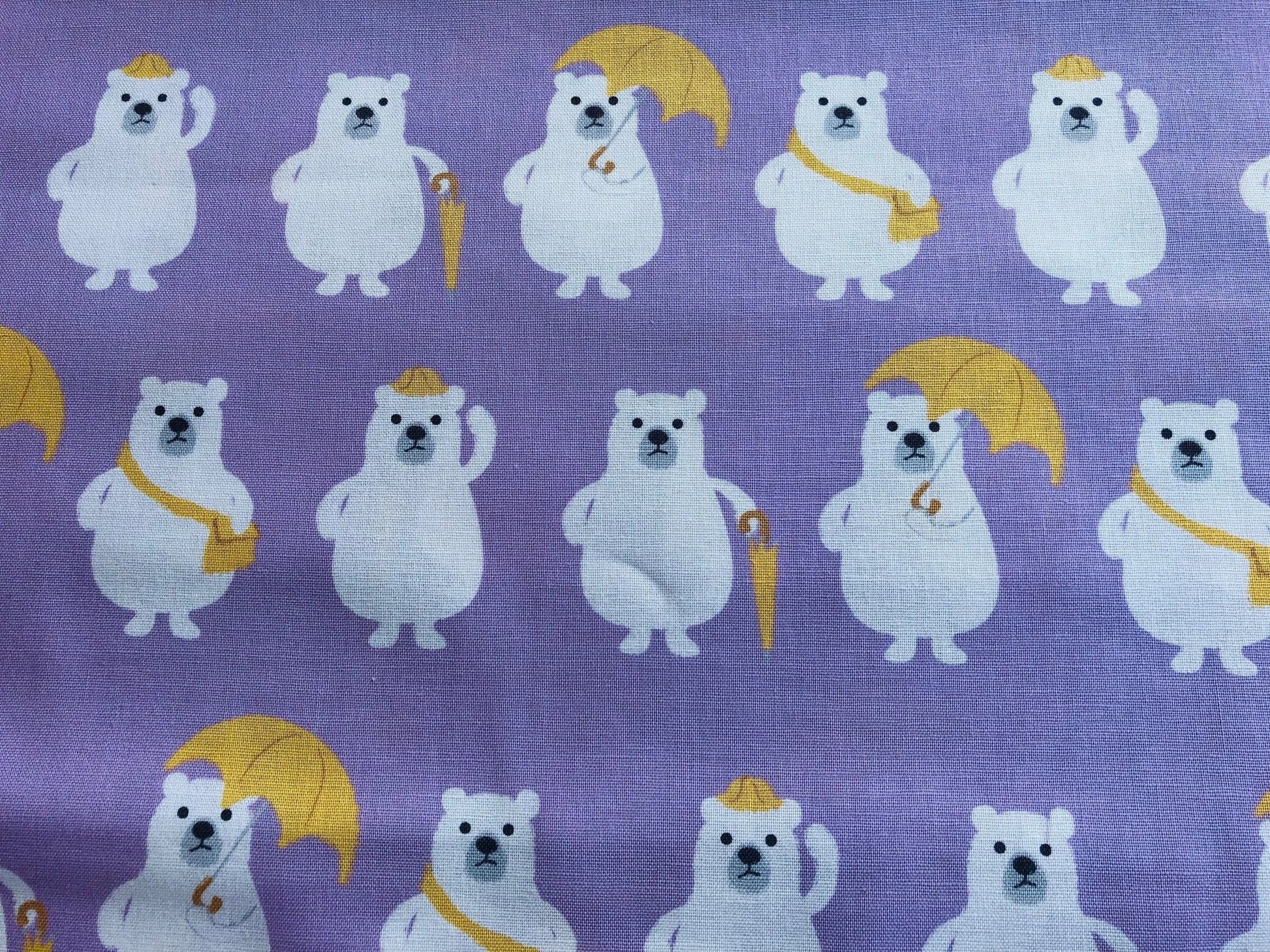 Bear -   Japanese Fabric - Purple - White - Yellow - Cotton Canvas Fabric - PRMF-118