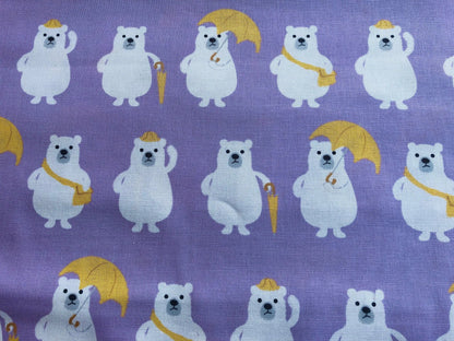 Bear -   Japanese Fabric - Purple - White - Yellow - Cotton Canvas Fabric - PRMF-118