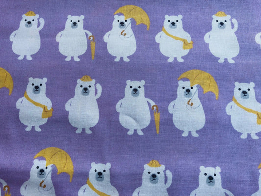 Bear -   Japanese Fabric - Purple - White - Yellow - Cotton Canvas Fabric - PRMF-118