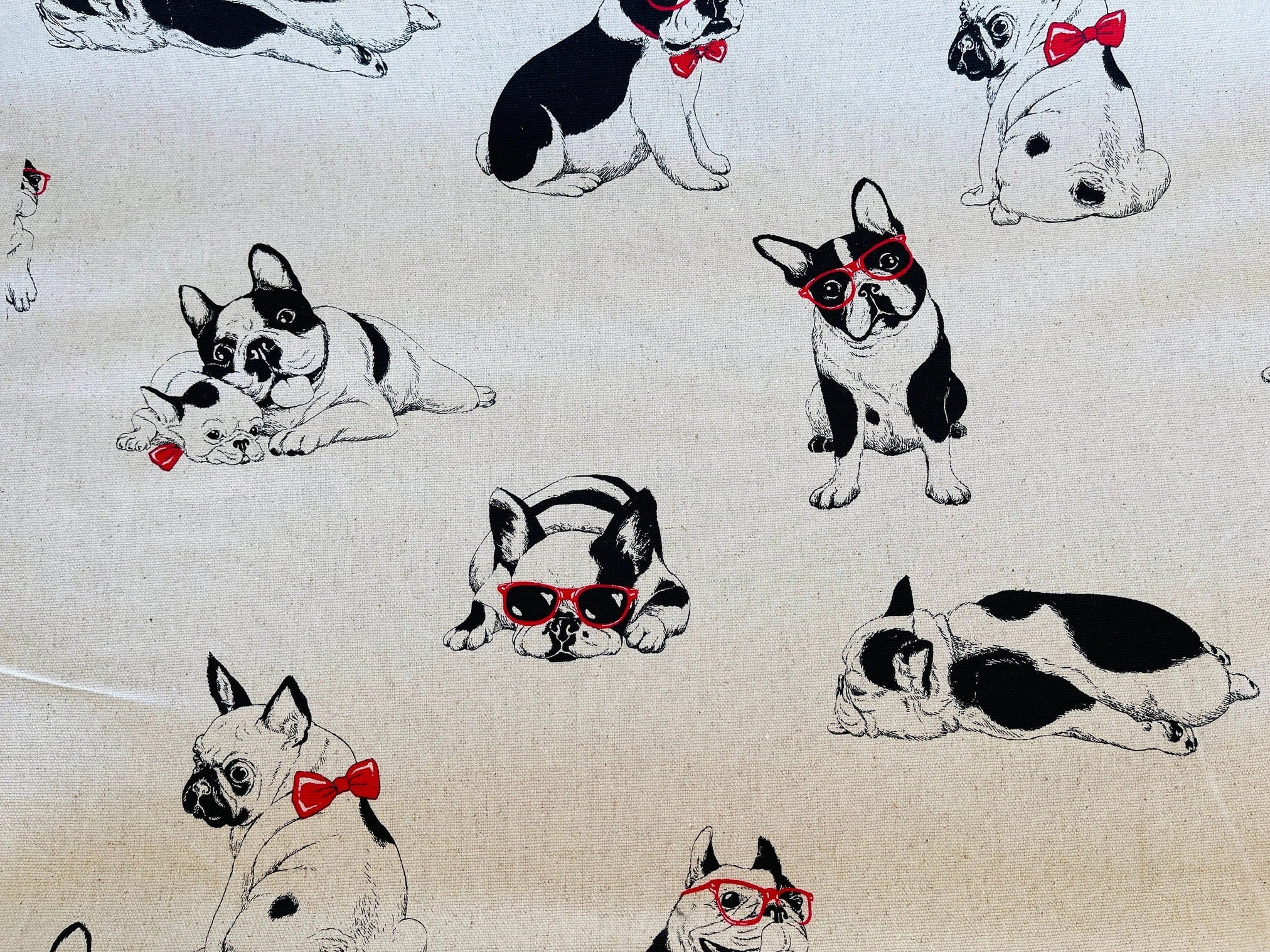 Dog - French Bulldog Fabric - Japanese Linen Cotton Oxford Fabric