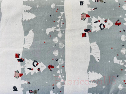 Waku Waku Christmas - Mr Polar Bear - Gray Unbleached Fabric - White - Grey - Red - Cotton+ Steel - Quilting Cotton - NM201-GY3U