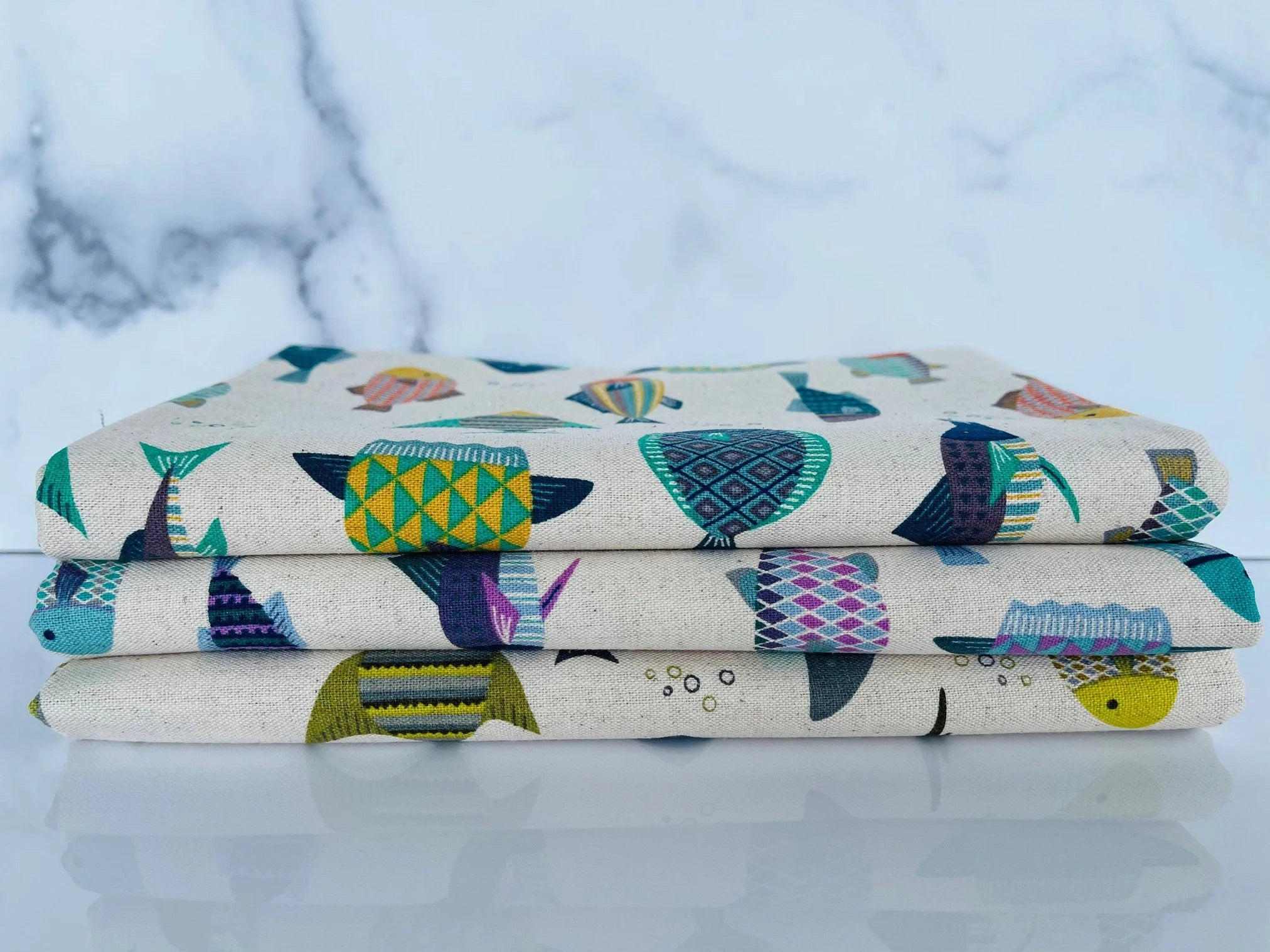 Japanese Kokka Fish Lightweight Cotton Linen Canvas.