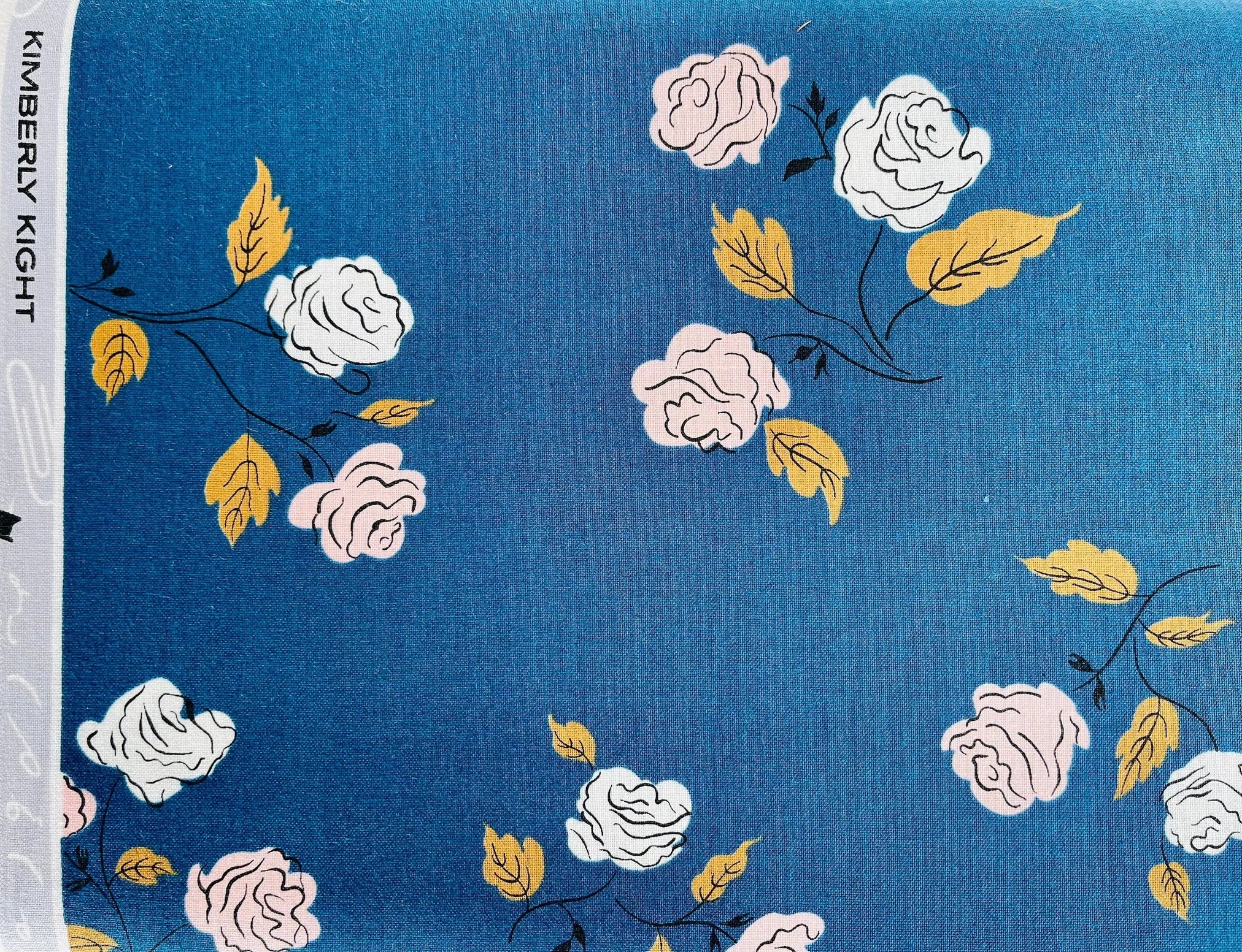 Steno Pool - Roses Midnight - Kimberly Kight - Cotton + Steel Fabric - Blue - Pink - Brown - Quilting Cotton - K3065-001