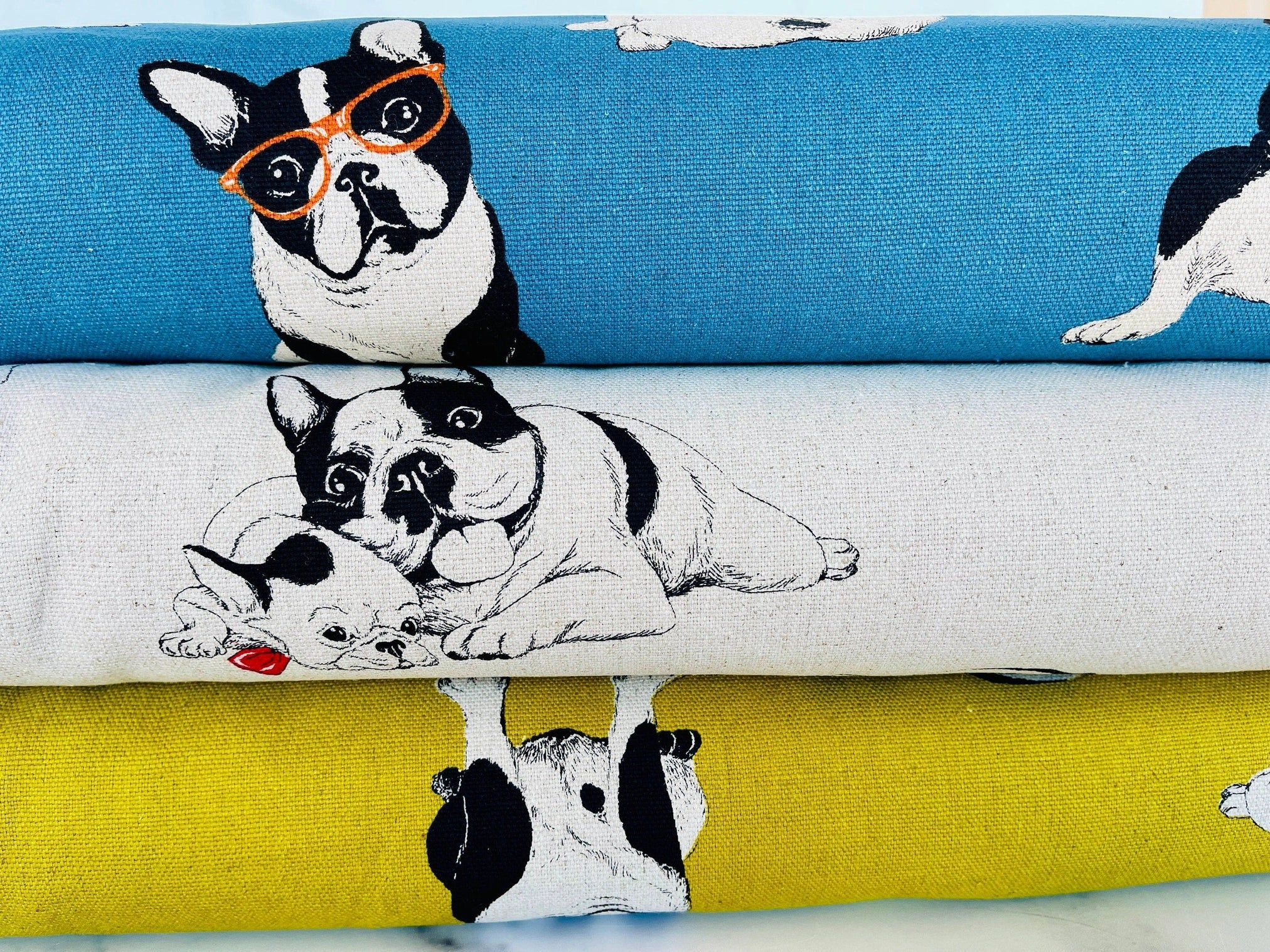 Dog - French Bulldog Fabric - Japanese Linen Cotton Oxford Fabric