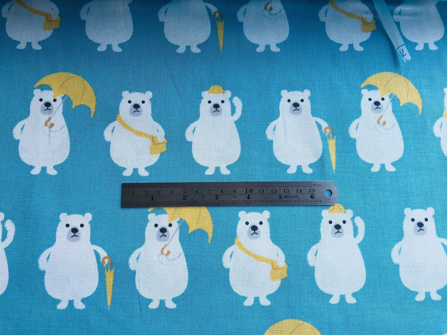 Bear - Polar Bear - Blue - White - Yellow - Cotton Canvas Fabric - Japanese Fabric - PRMF-118