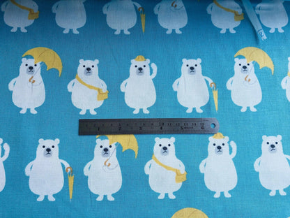 Bear - Polar Bear - Blue - White - Yellow - Cotton Canvas Fabric - Japanese Fabric - PRMF-118