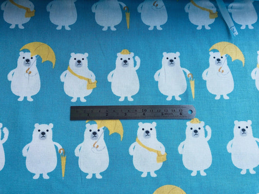 Bear - Polar Bear - Blue - White - Yellow - Cotton Canvas Fabric - Japanese Fabric - PRMF-118