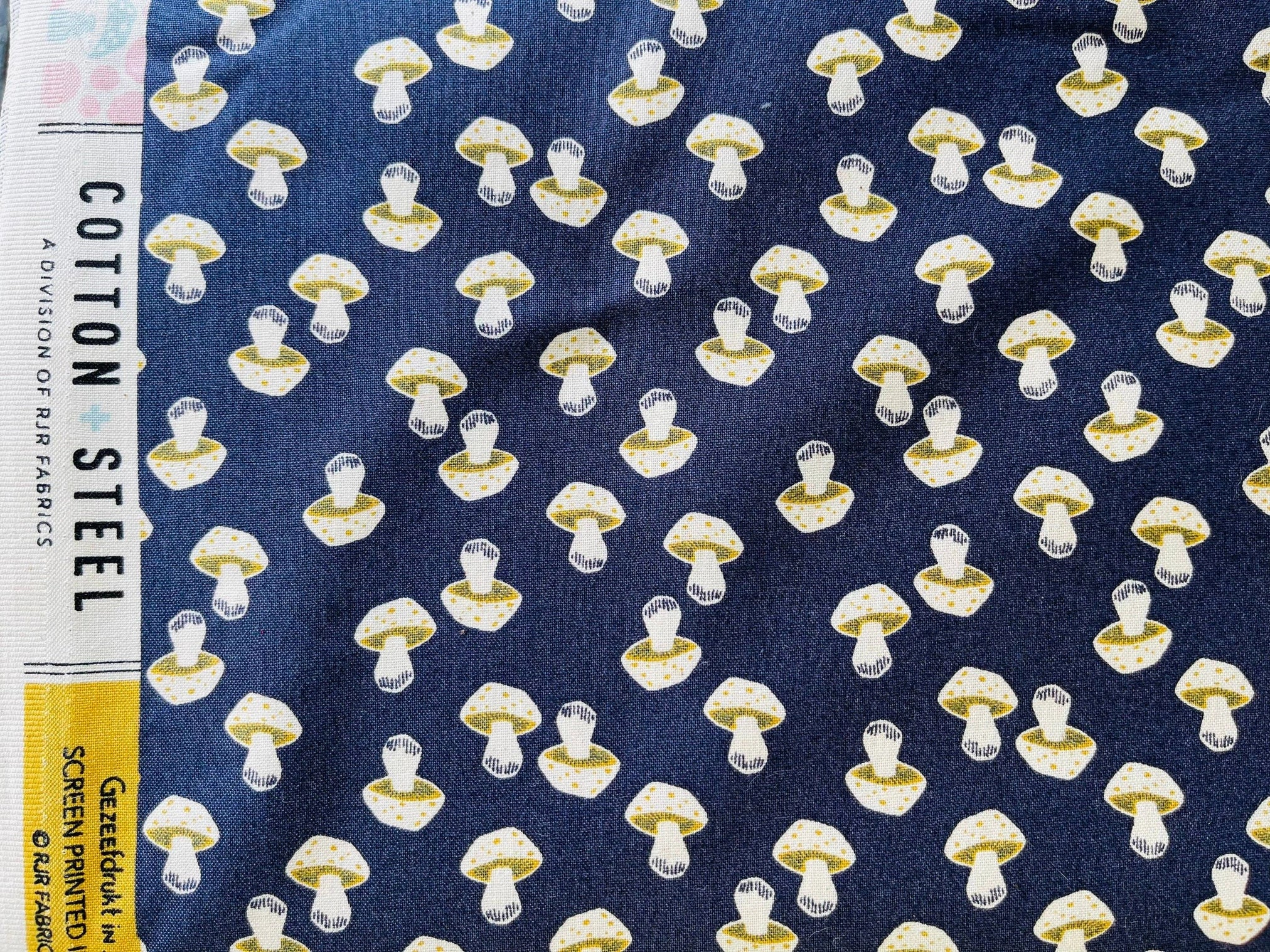 In The Woods -Mushroom-Dark Slate Unbleached Fabric- Loes Van Oosten - Cotton + Steel - RJR Fabric - Quilting Cotton Fabric - LV202-DS3U
