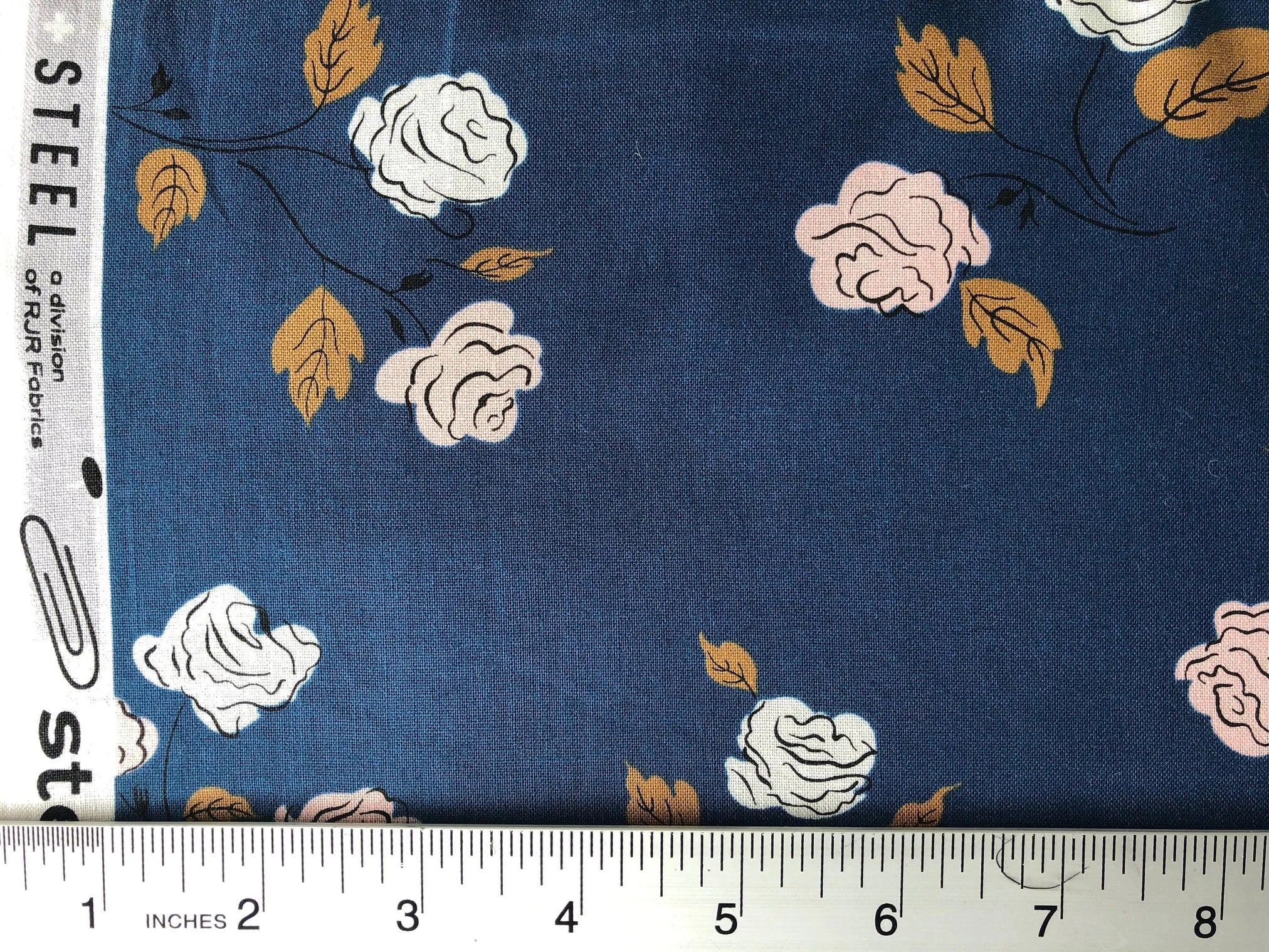 Steno Pool - Roses Midnight - Kimberly Kight - Cotton + Steel Fabric - Blue - Pink - Brown - Quilting Cotton - K3065-001