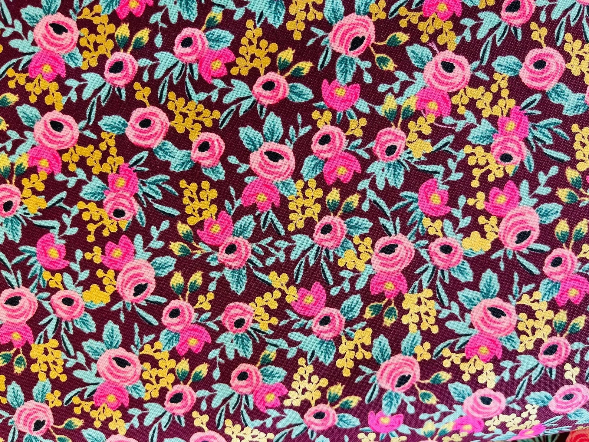 Garden Party Rosa - Burgundy Metallic Fabric - Rifle Paper Co - Cotton + Steel - Quilting Cotton - RP305-BU5M