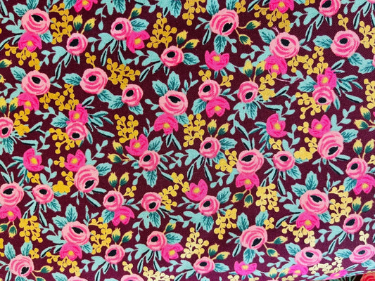 Garden Party Rosa - Burgundy Metallic Fabric - Rifle Paper Co - Cotton + Steel - Quilting Cotton - RP305-BU5M