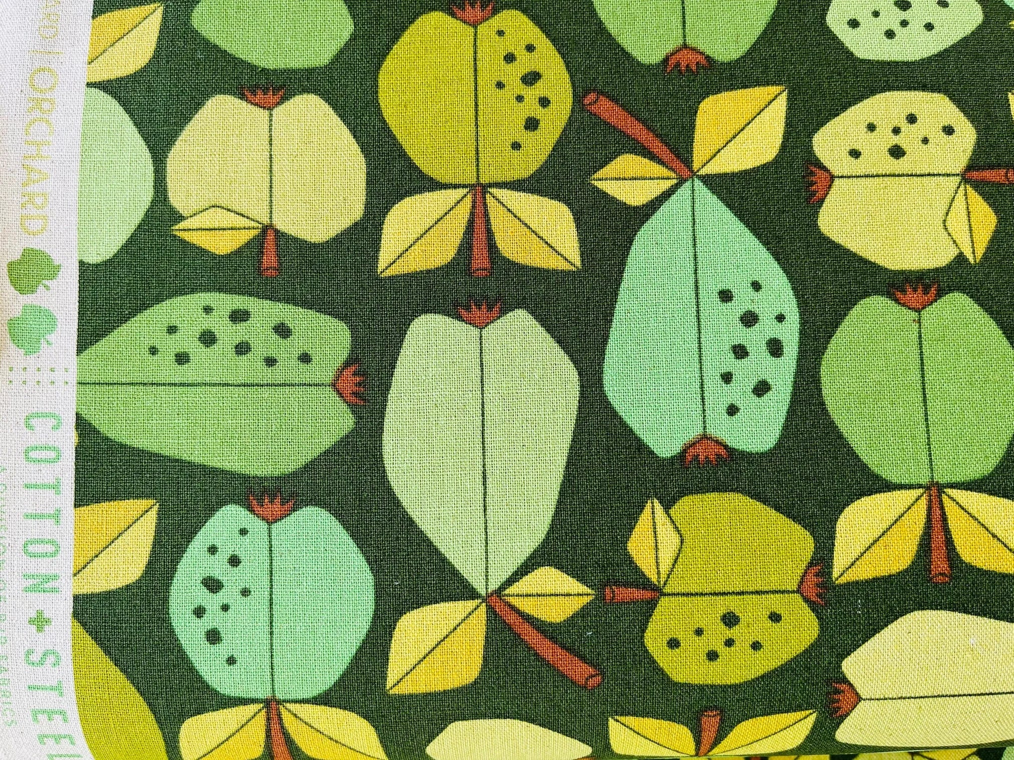 Under the Apple Tree - Orchard -Green Unbleached Canvas - Loes Van Oosten - Cotton + Steel Canvas Fabric - LV503-GR7UC