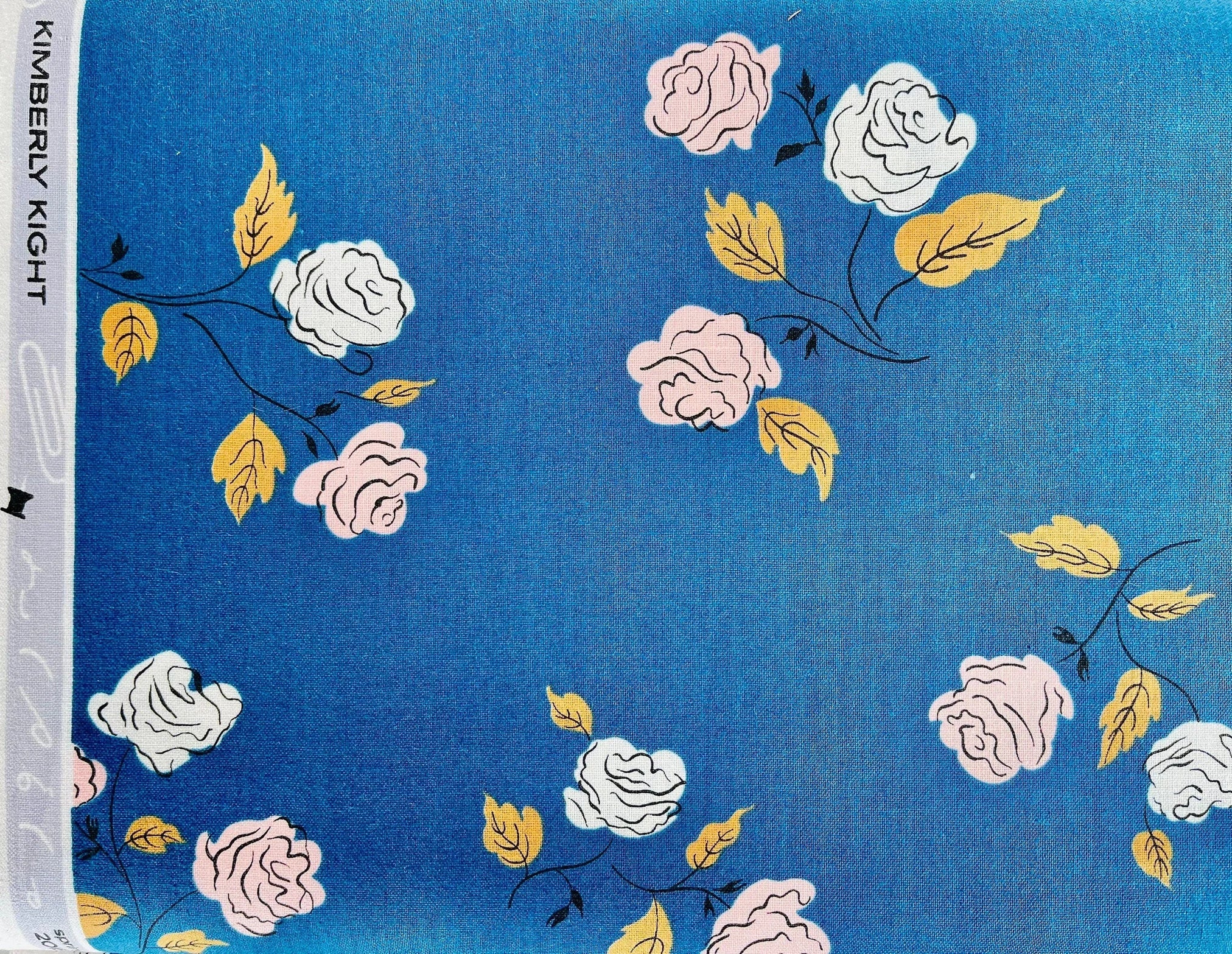 Steno Pool - Roses Midnight - Kimberly Kight - Cotton + Steel Fabric - Blue - Pink - Brown - Quilting Cotton - K3065-001