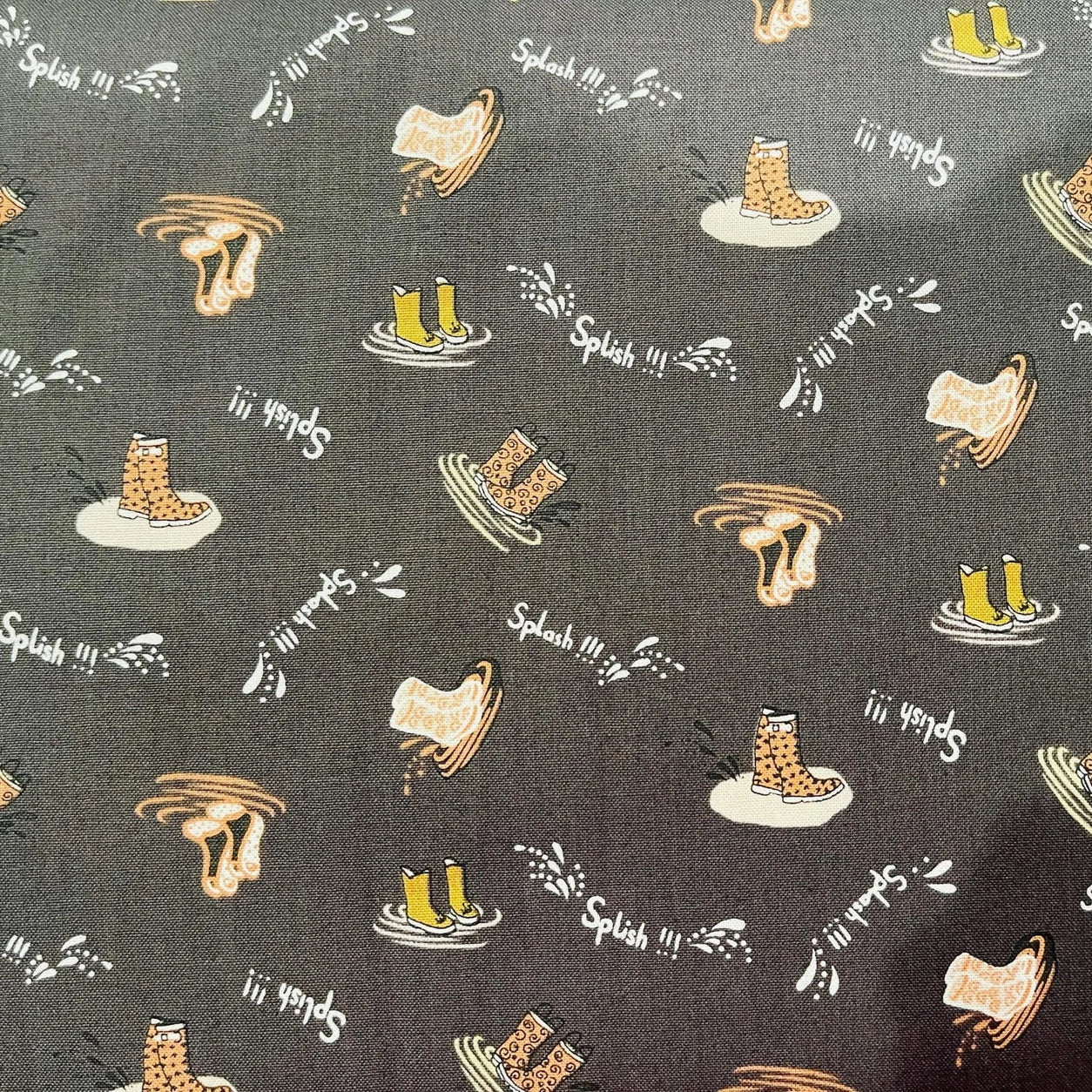 Splish Splash-Charcoal Fabric-Rain Boots Fabric-The Bright Leaf Design-BL102-CH2