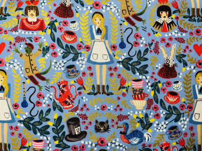 Wonderland-Rifle Paper Co-Periwinkle Metallic Fabric-Cotton+ Steel-Quilting Cotton