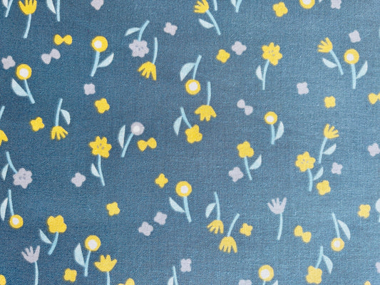Neko and Tori-Flower Picking-Gray Cotton-Itsuko Naka-Cotton+Steel