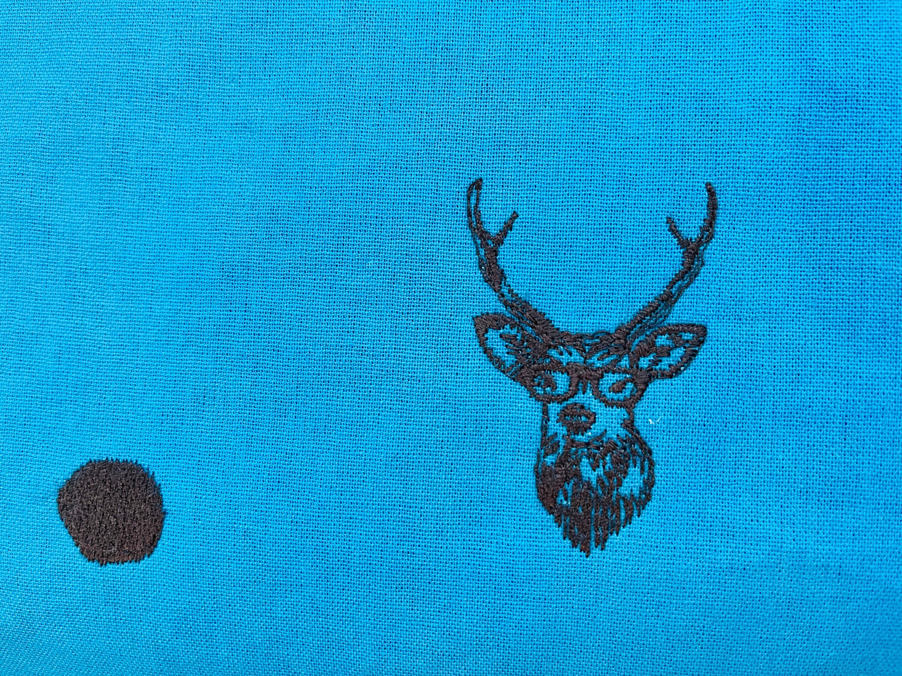 Buck - Buck Fabric - Embroidered Fabric - Kokka - Echino - Japanese Fabric - Turquoise