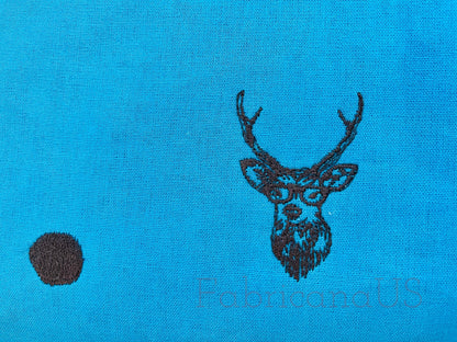 Buck - Buck Fabric - Embroidered Fabric - Kokka - Echino - Japanese Fabric - Turquoise