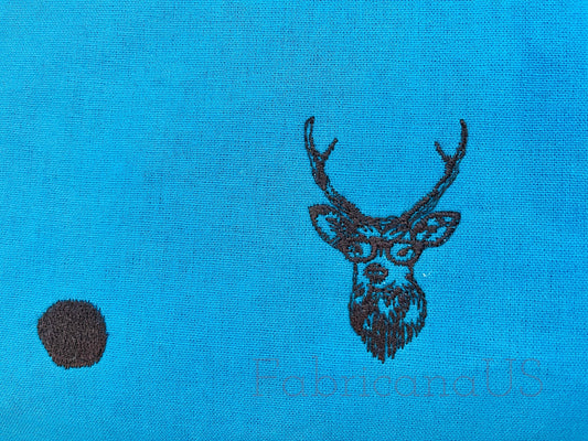 Buck - Buck Fabric - Embroidered Fabric - Kokka - Echino - Japanese Fabric - Turquoise