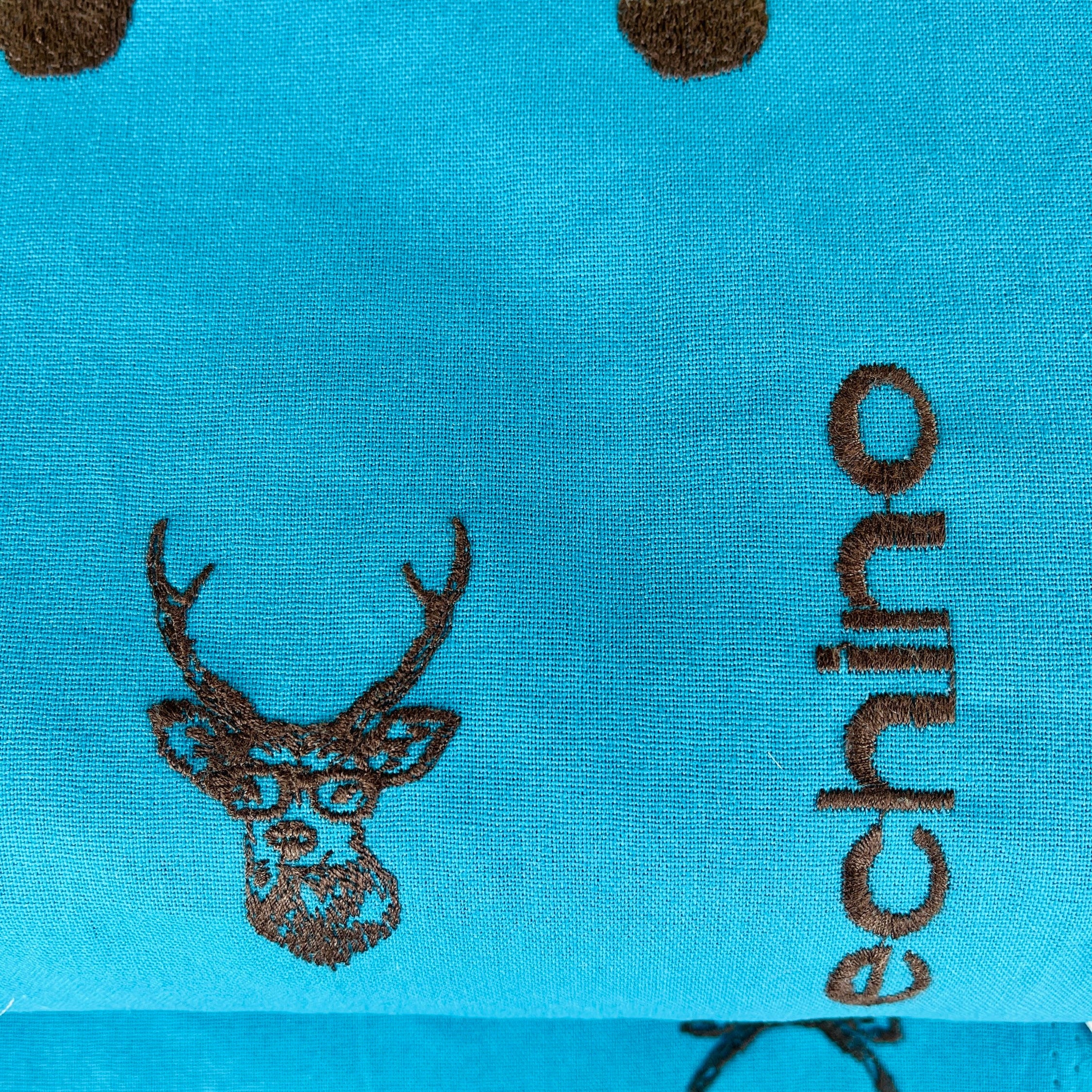 Buck - Buck Fabric - Embroidered Fabric - Kokka - Echino - Japanese Fabric - Turquoise