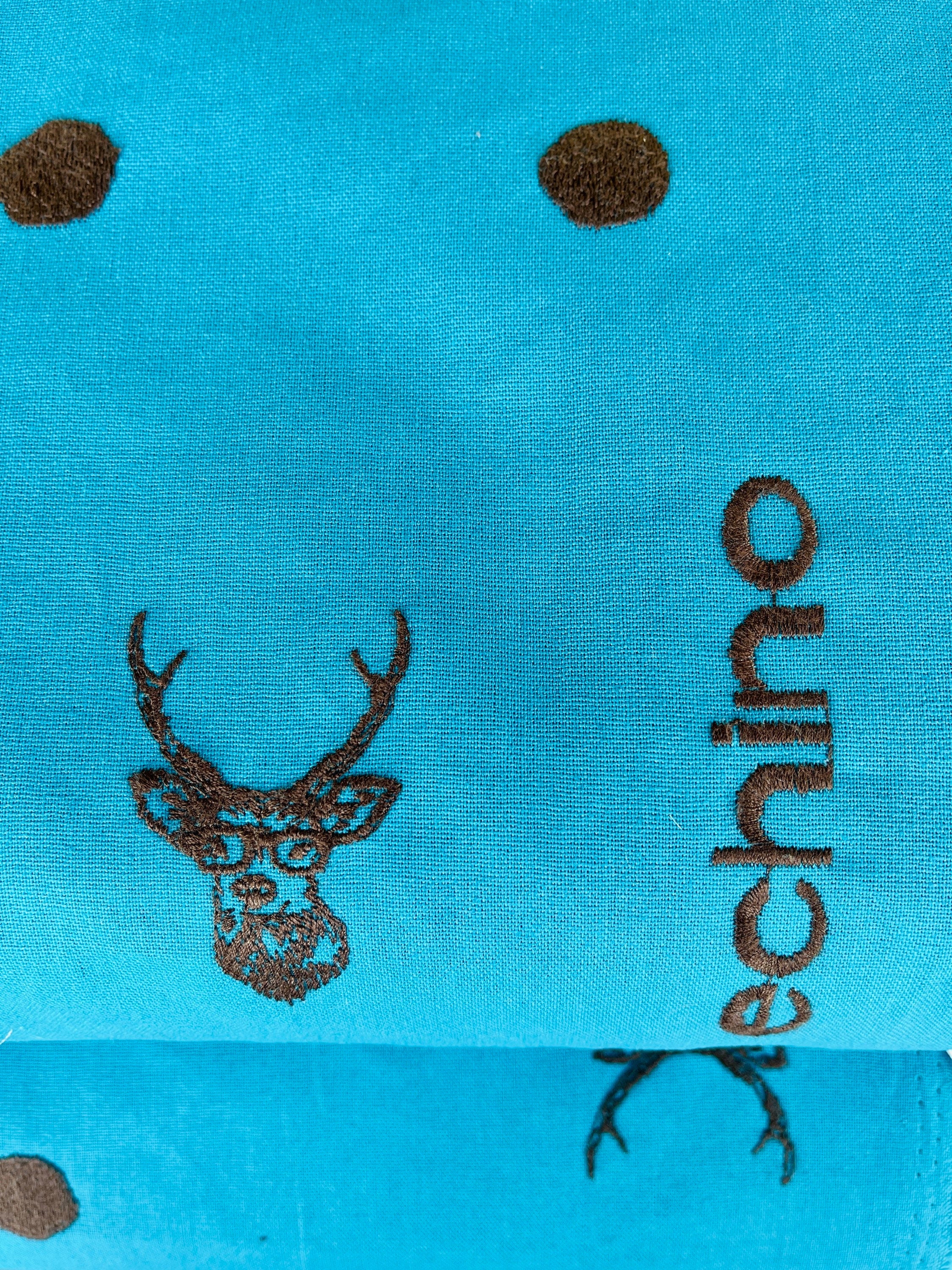 Buck - Buck Fabric - Embroidered Fabric - Kokka - Echino - Japanese Fabric - Turquoise