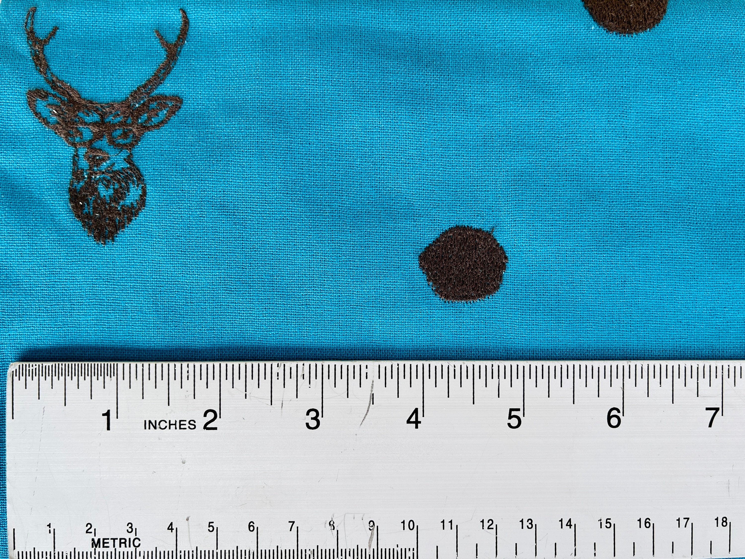 Buck - Buck Fabric - Embroidered Fabric - Kokka - Echino - Japanese Fabric - Turquoise