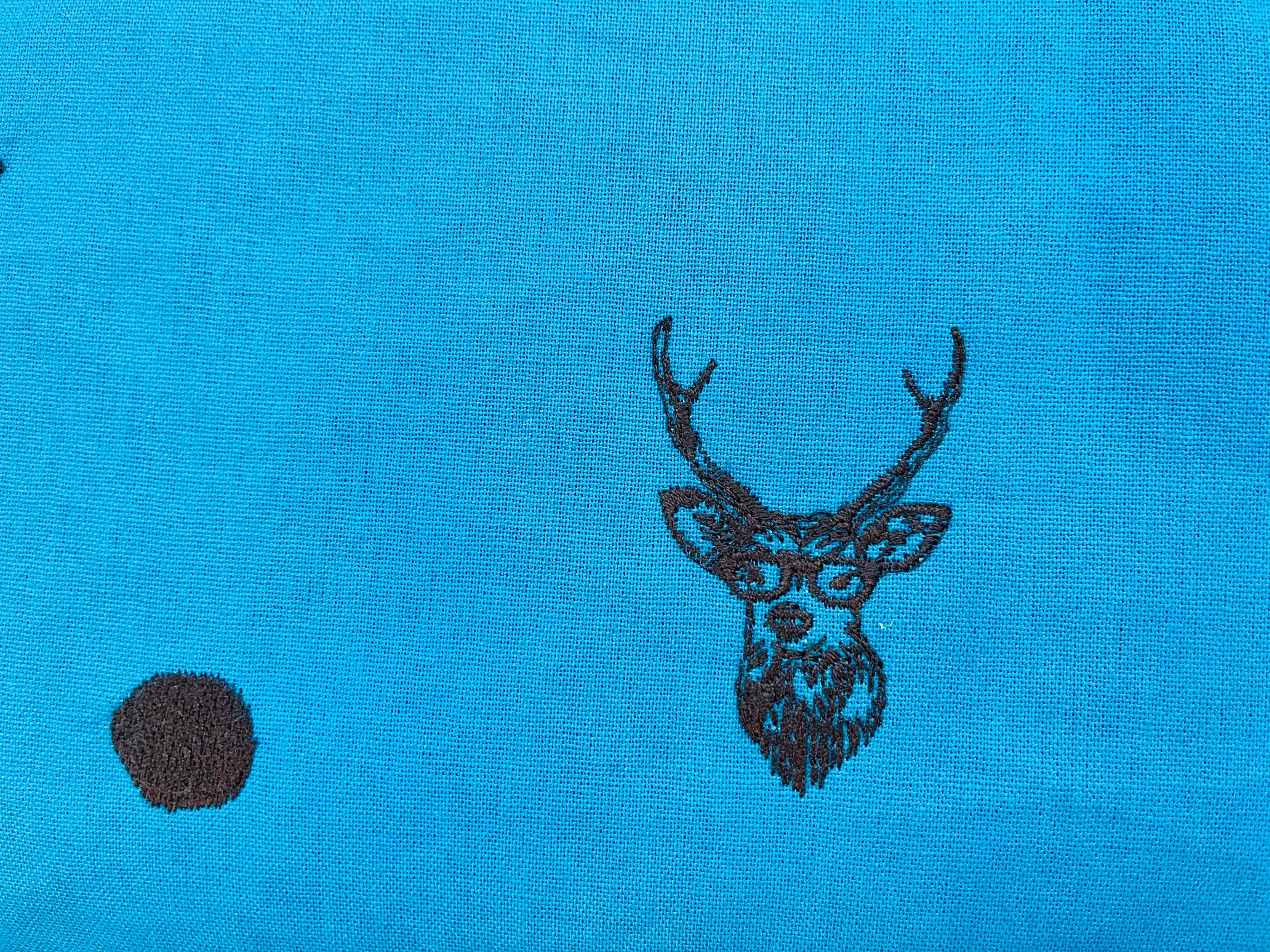 Buck - Buck Fabric - Embroidered Fabric - Kokka - Echino - Japanese Fabric - Turquoise
